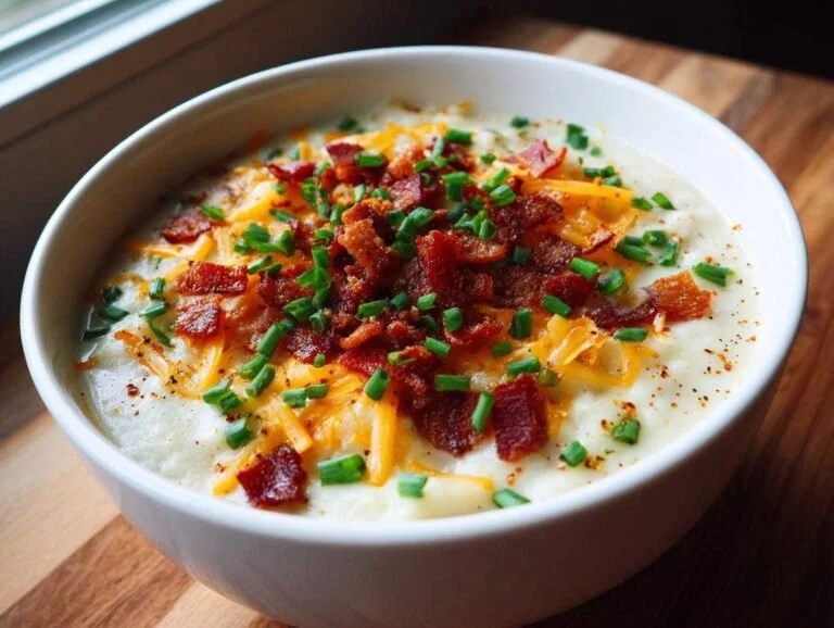 Creamy 1-Pot Potato Soup in a bowl with herbs on top
