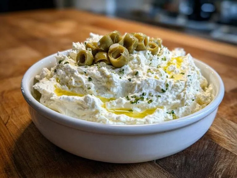 Delicious Dirty Martini Dip served in a bowl with crackers.