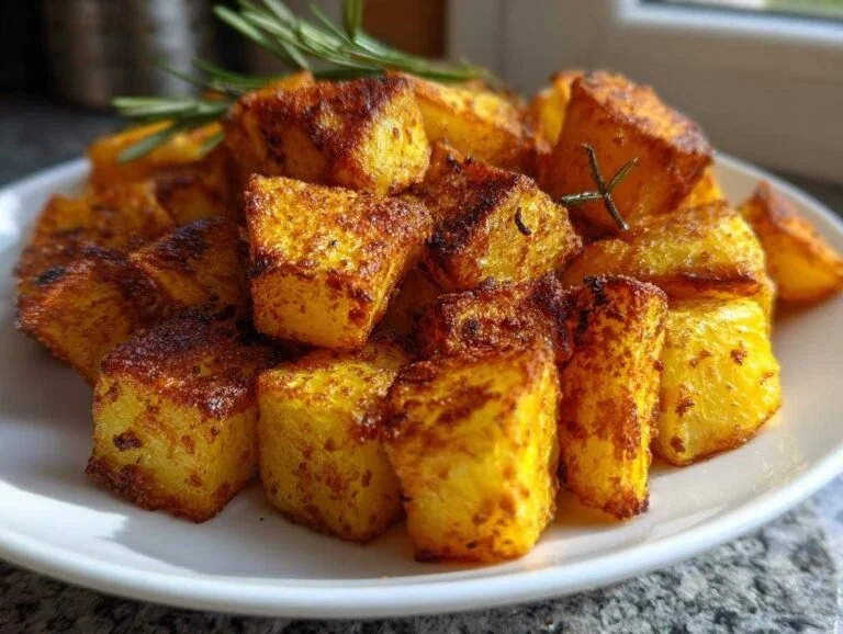 Delicious and crispy breakfast potatoes served in a bowl with herbs