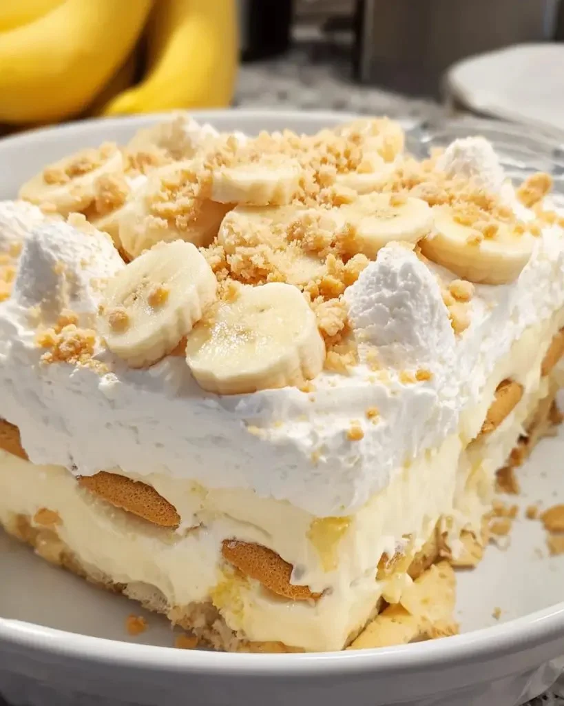 Delicious Banana Delight dessert with ripe bananas and creamy layers.