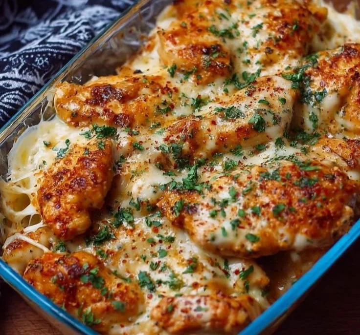 Deliciously creamy cheesy chicken and potatoes dish served in a bowl