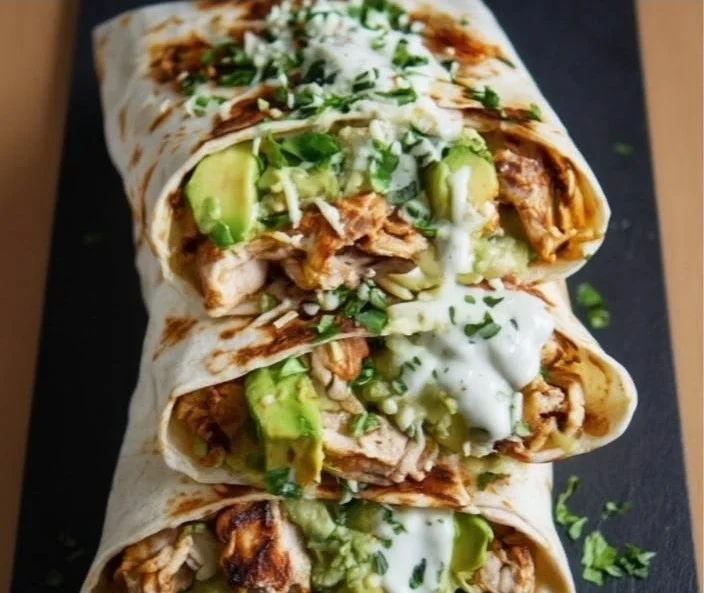 Chicken Avocado Burritos with Fresh Herbs ready to serve on a plate