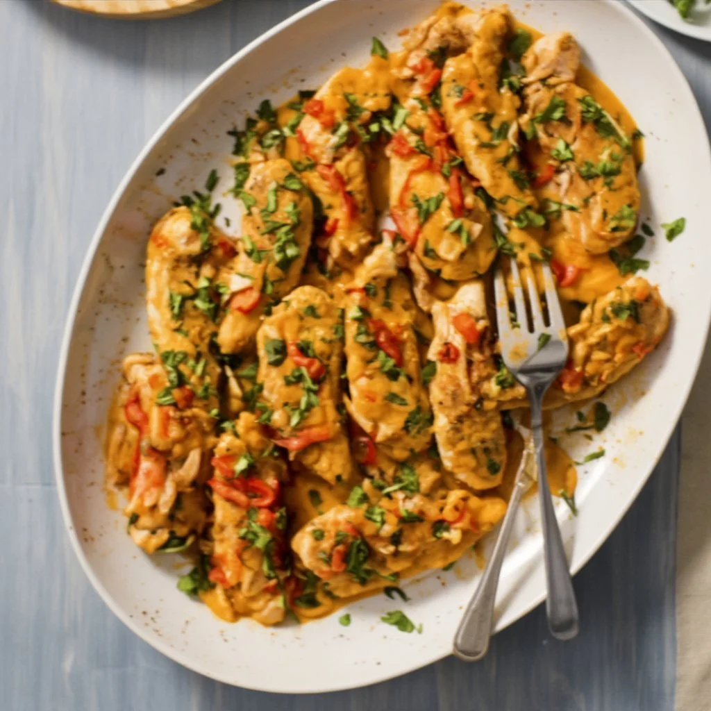 Delicious Chicken Scampi with Garlic White Wine Sauce served on a plate.