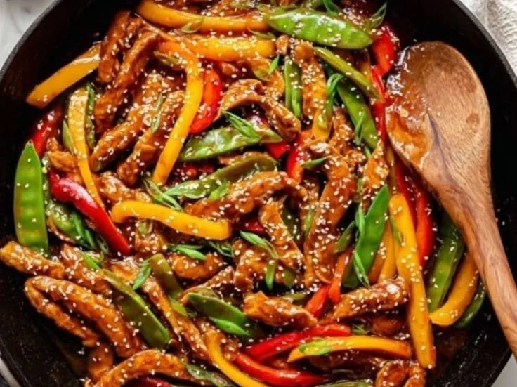 Delicious Chicken Stir Fry with colorful veggies and Coconut Aminos sauce