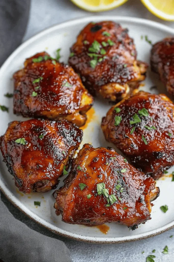 Delicious grilled chicken thighs on a pellet grill, perfect for outdoor cooking.