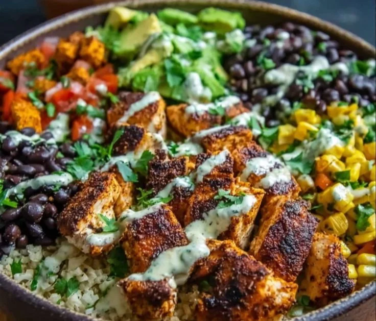 Delicious Chipotle Chicken Bowl with chicken, rice, and fresh toppings