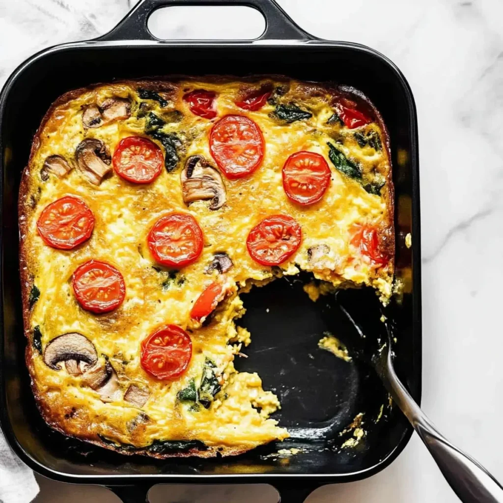 Colorful vegan egg frittata with fresh vegetables and herbs