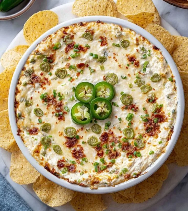 Creamy Cottage Cheese Jalapeno Dip served with tortilla chips