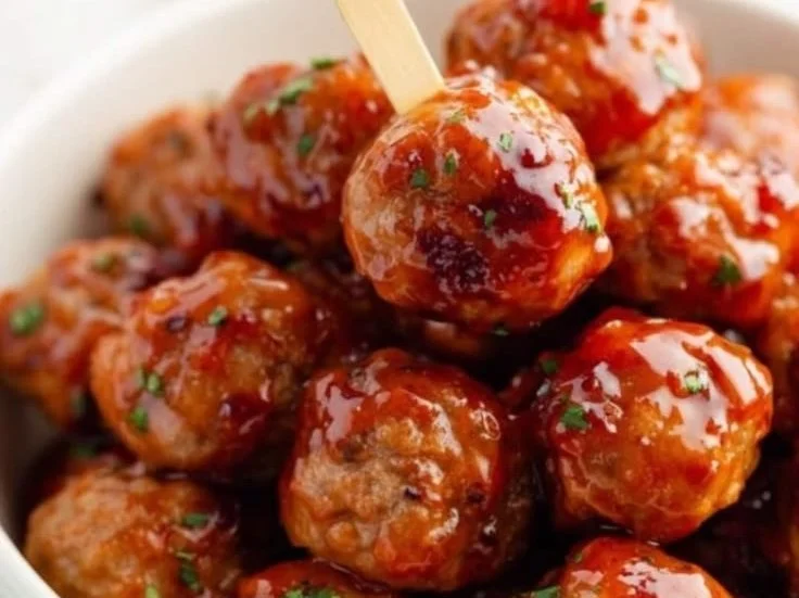 Cranberry meatballs served in a crockpot for easy holiday entertaining