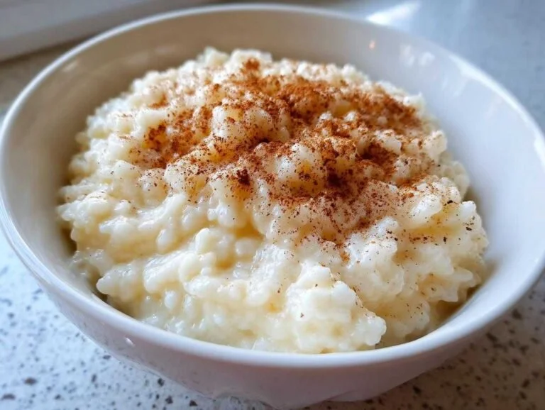 Creamy rice pudding served in a bowl with a sprinkle of cinnamon