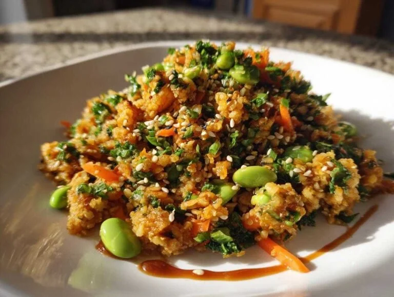 A vibrant bowl of Crispy Rice Salad with colorful vegetables and crispy rice.