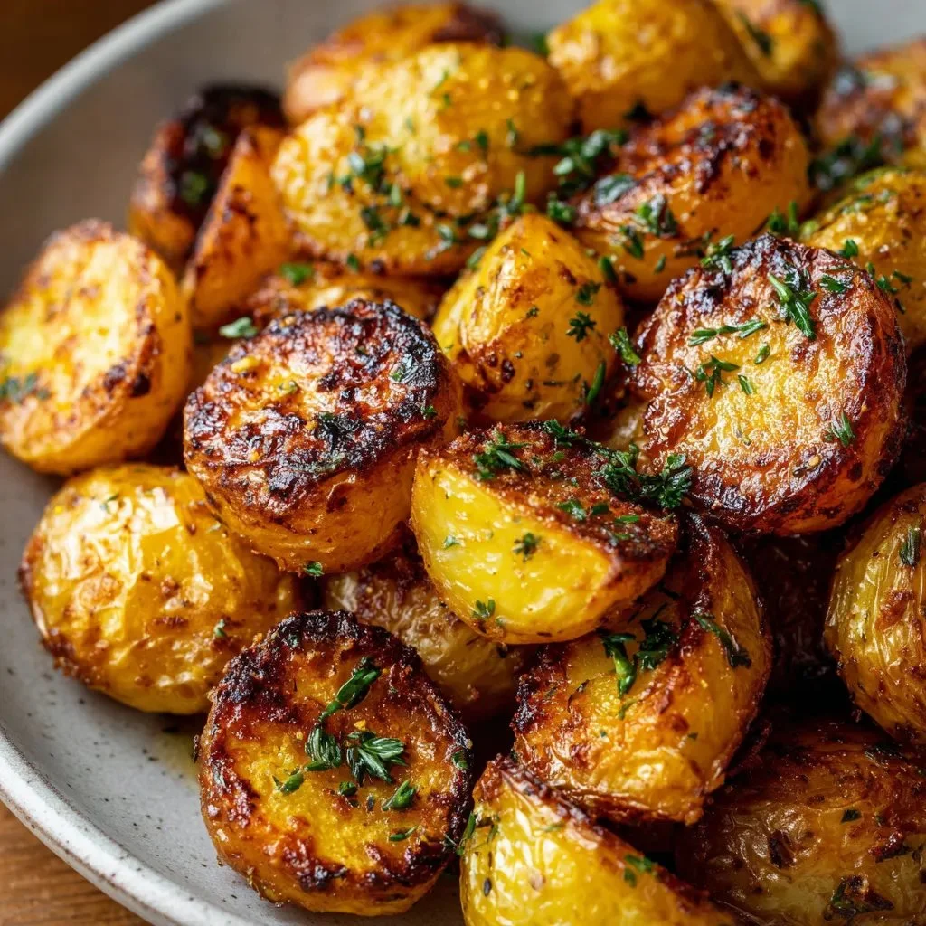 Crispy roasted mustard potatoes served as a savory side dish