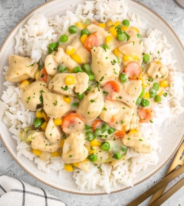 Delicious crustless chicken pot pie with veggies and spices