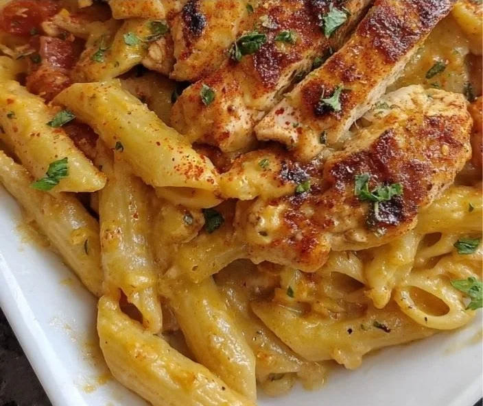 Creamy Cajun Chicken Pasta garnished with herbs and served in a bowl