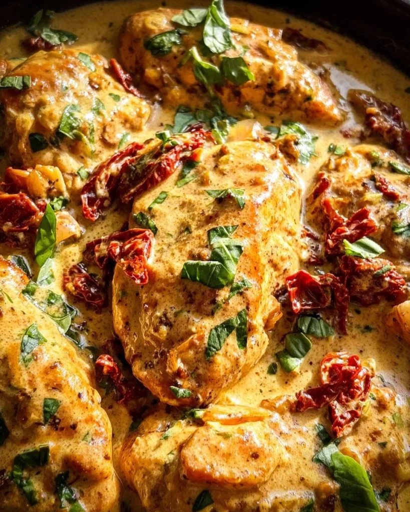 Plate of easy Marry Me Chicken with creamy sauce and herbs