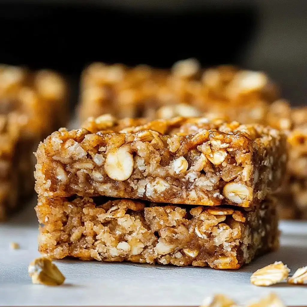 Energizing banana oatmeal bars stacked on a wooden table
