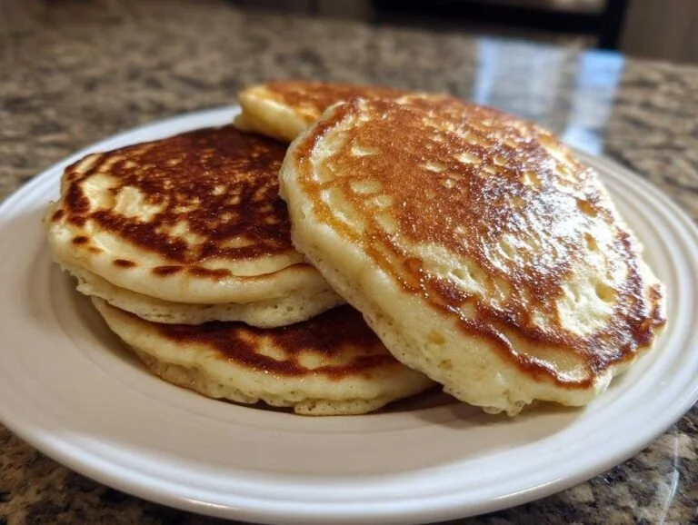 Fluffy Greek yogurt pancakes stacked with fresh berries and syrup