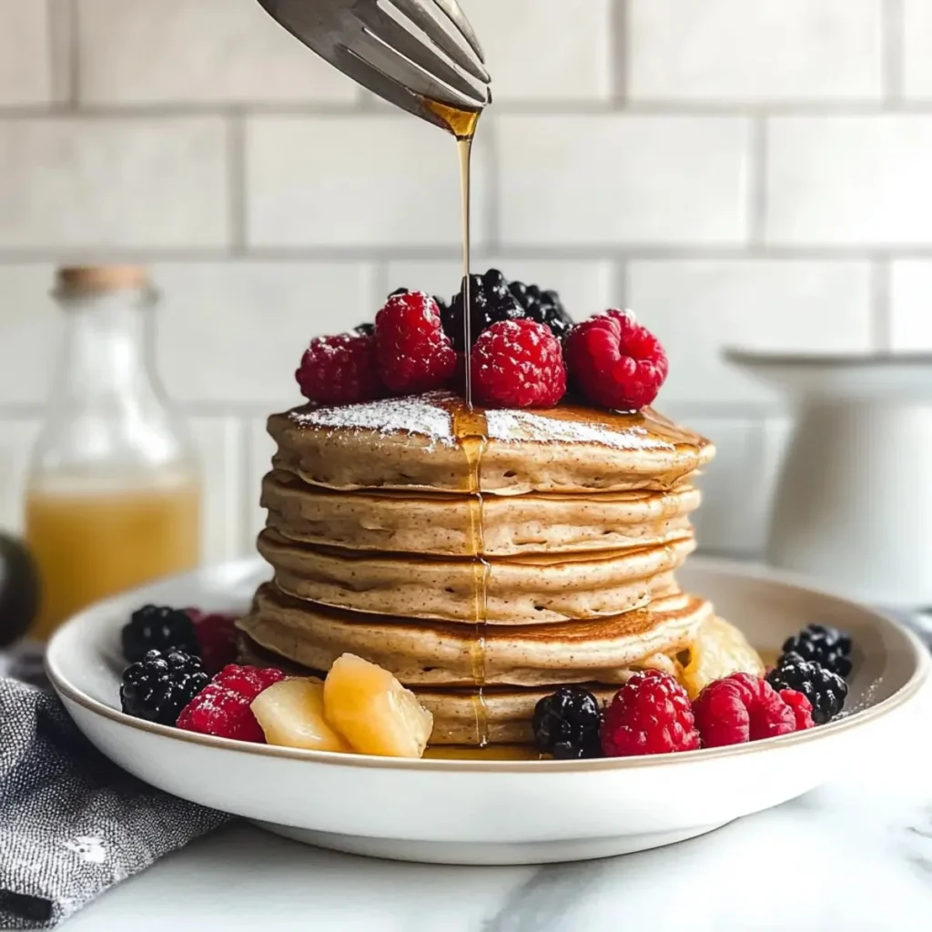 Delicious fluffy whole wheat pancakes served on a breakfast plate