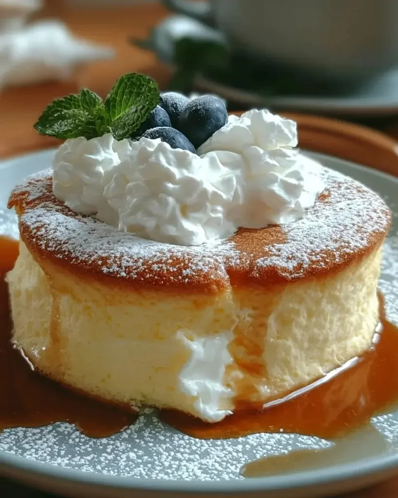 Fluffy yogurt cloud dessert served in a bowl with fruit