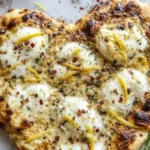 Garlic bread crust white pizza topped with cheese and herbs