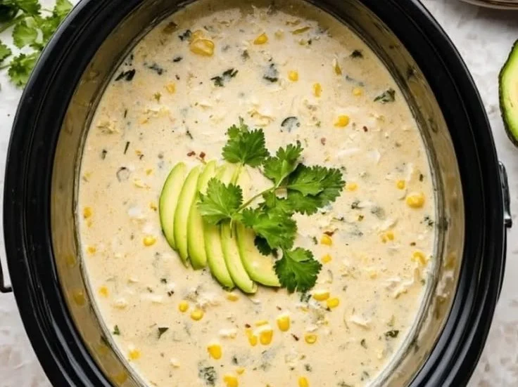 Delicious green chicken enchilada soup in a bowl with toppings