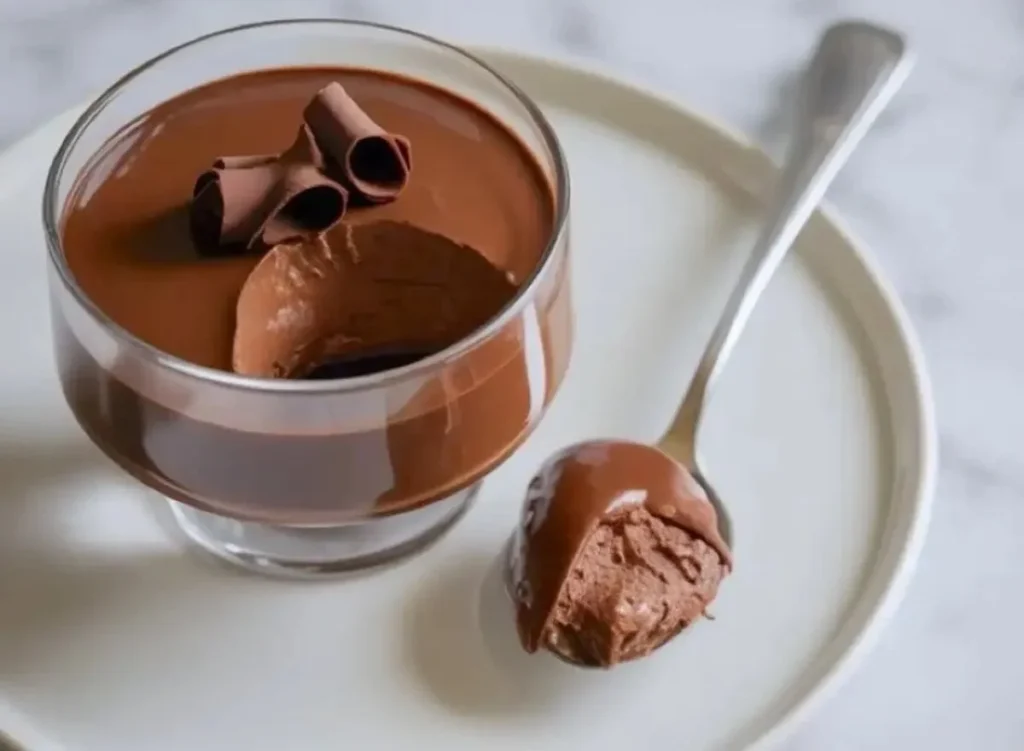 Delicious and creamy healthy vegan tofu chocolate mousse in a dessert bowl