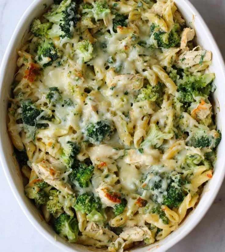 High Protein Alfredo Bake dish garnished and ready to serve