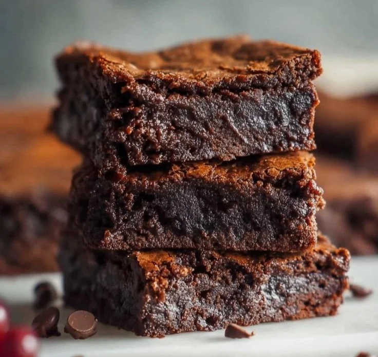 Delicious high-protein brownies stacked on a plate