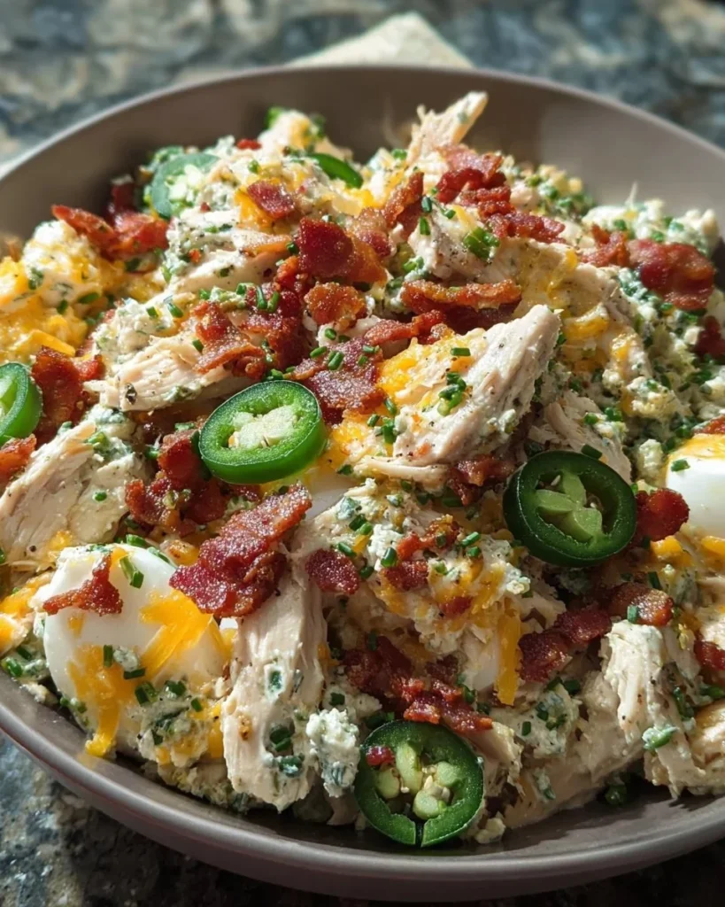 High Protein Jalapeno Popper Chicken dish served on a plate