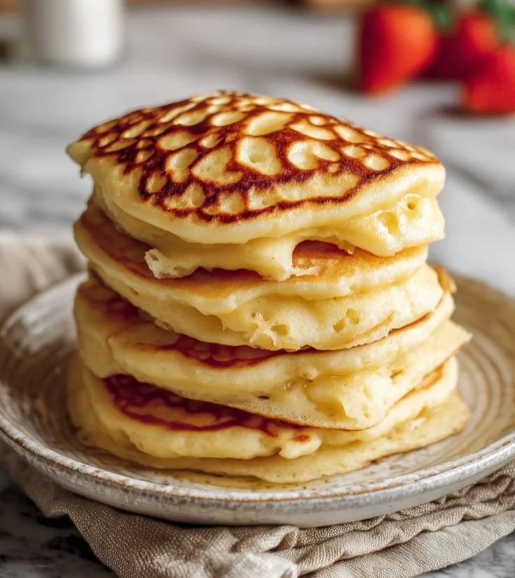 Delicious high-protein pancakes stacked with fresh fruit