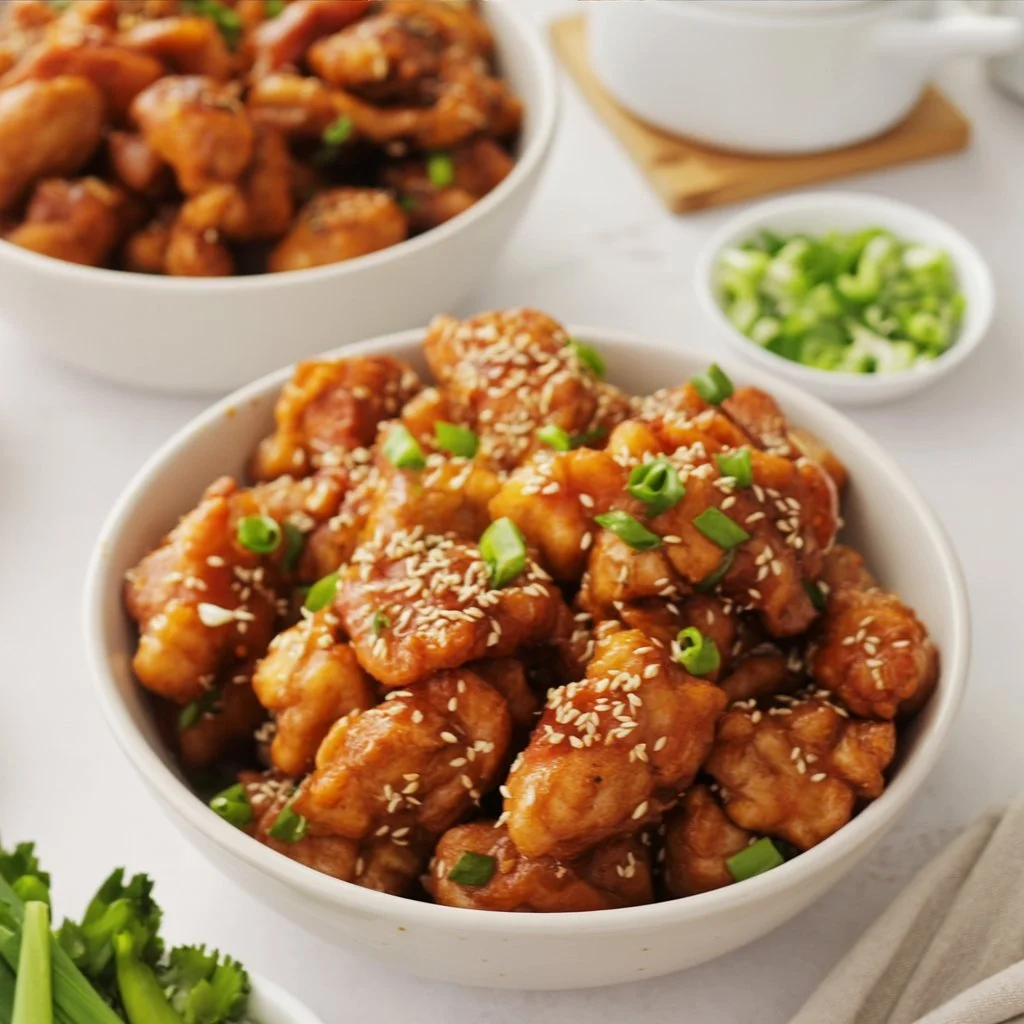 Delicious Honey Butter Fried Chicken served with a side of honey and dipping sauce.
