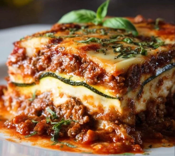 Delicious Keto Zucchini Lasagna served on a plate