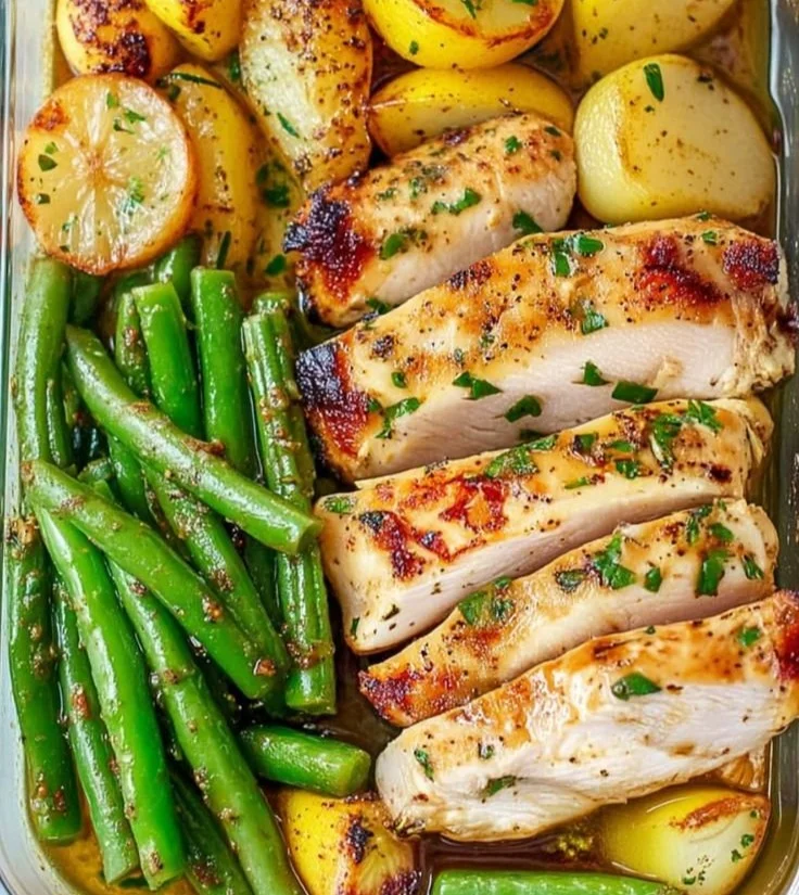 Lemon Garlic Chicken Bowl with vibrant vegetables and herbs