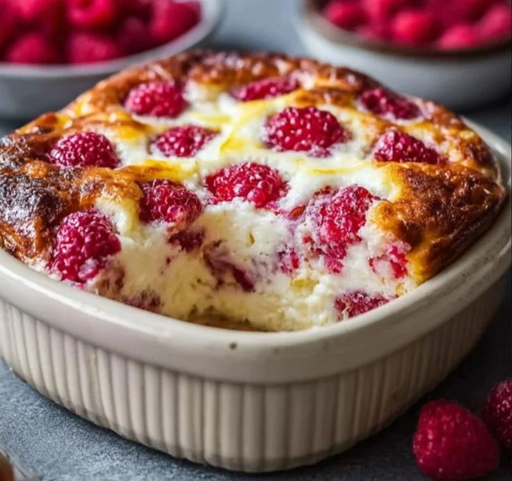 Lemon Raspberry Bake with fresh raspberries and lemon glaze