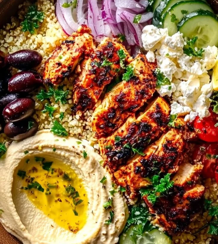 Delicious Mediterranean Chicken Bowl with fresh vegetables and herbs