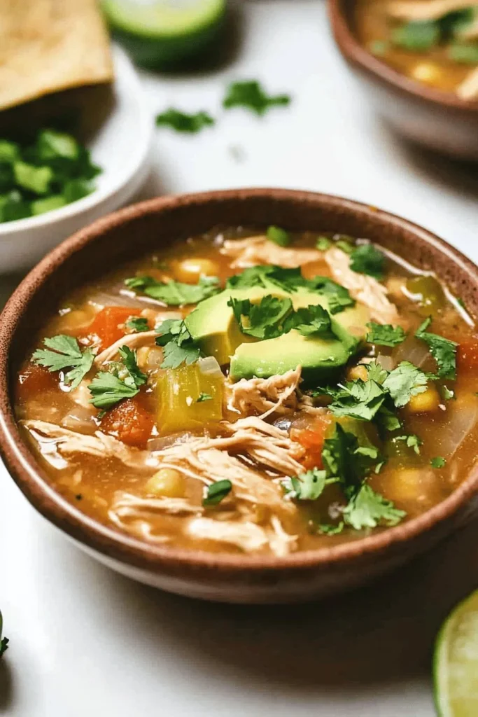 Bowl of Chicken Tortilla Soup from Panera with fresh ingredients and toppings.