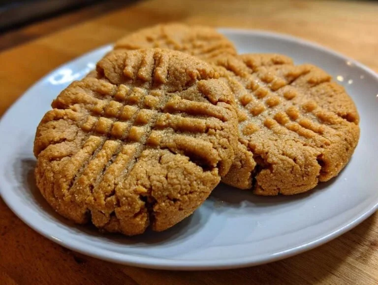 Freshly baked peanut butter cookies on a cooling rack.