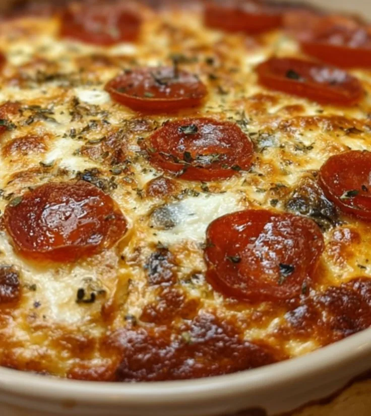 Delicious Pizza-Style Cottage Cheese Bake topped with fresh ingredients