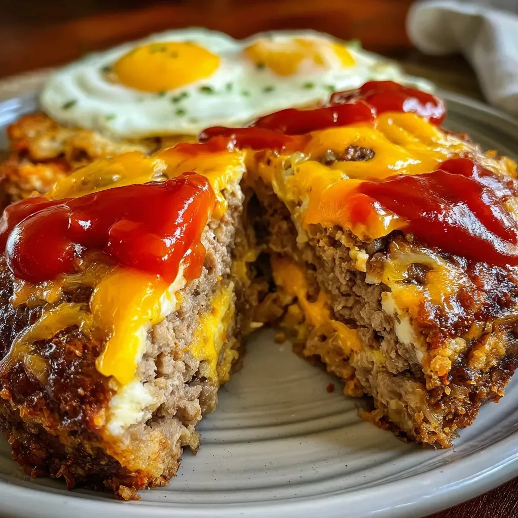 Savory Juicy Baked Cheeseburger Meatloaf served with toppings
