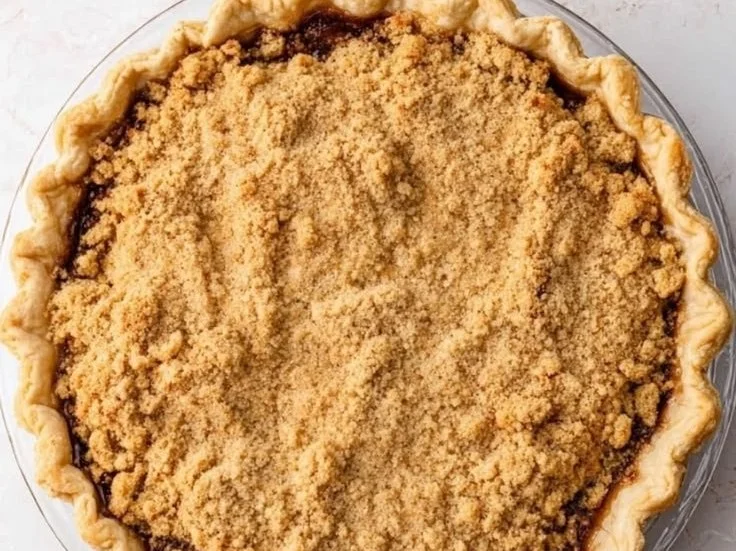 Homemade shoofly pie with molasses and crumble topping, a classic dessert