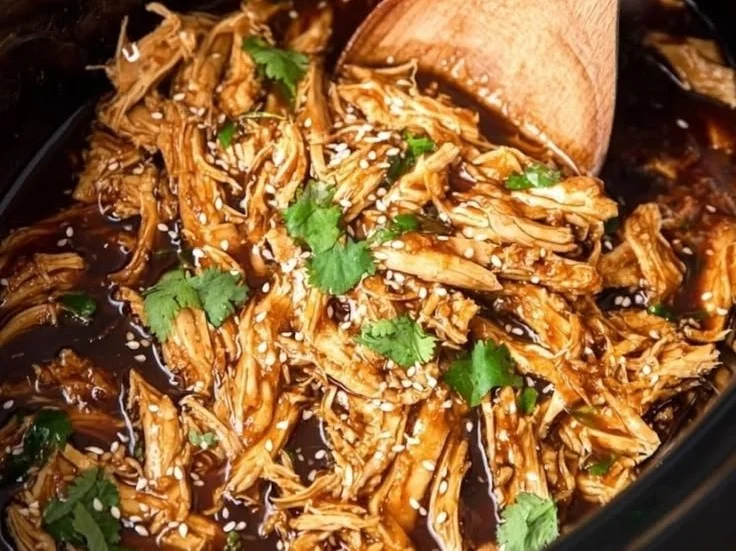 Delicious Slow Cooker Honey Garlic Chicken served with vegetables