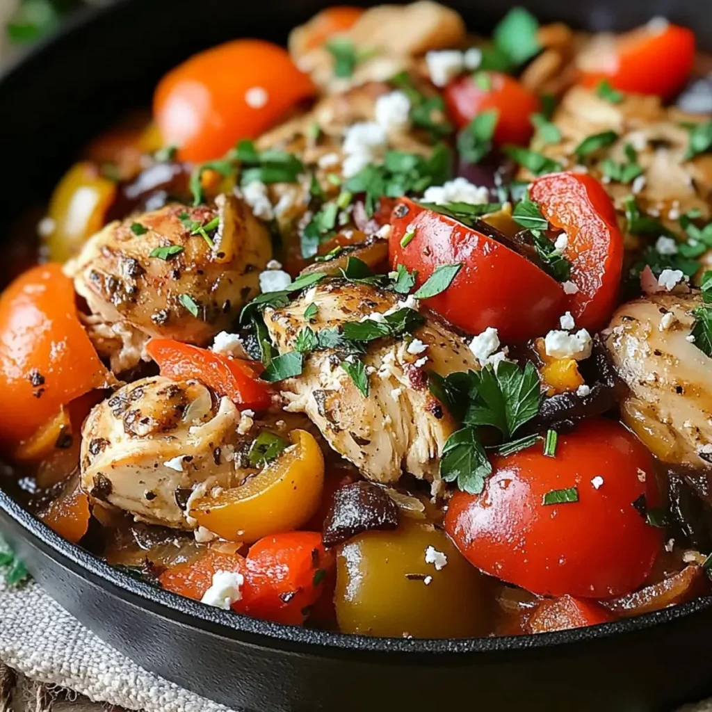 Servings of Slow Cooker Mediterranean Chicken with fresh herbs and vegetables