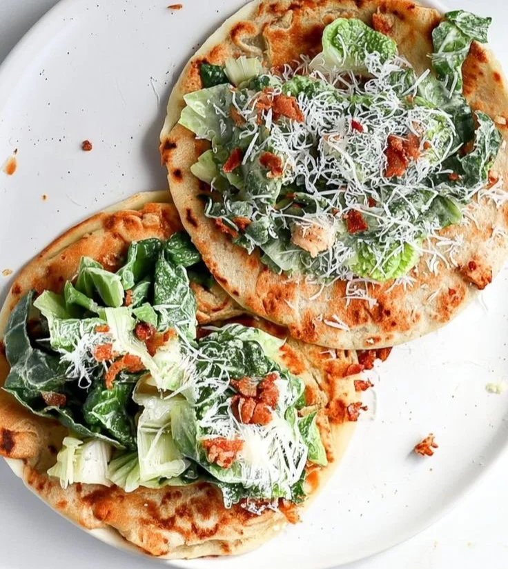 Delicious Smash Chicken Caesar Tacos ready to be enjoyed.