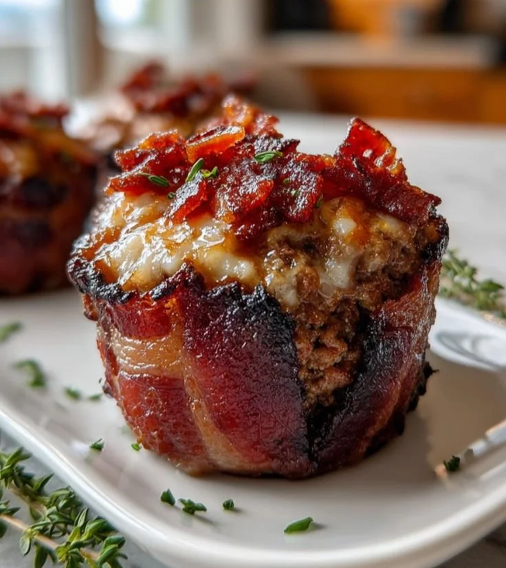 Delicious Smoky Bourbon BBQ Meatloaf Cupcakes served on a platter.
