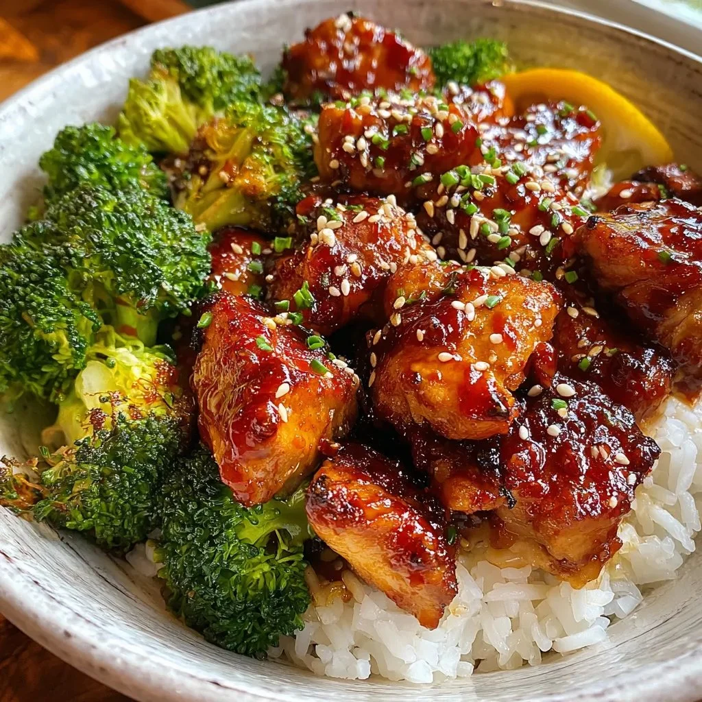 Honey Sriracha Chicken Broccoli Bowl with vibrant colors and enticing flavors.