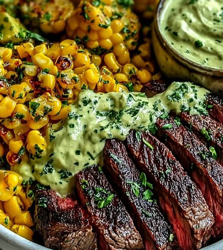 Delicious Steak Avocado Corn Bowl served with fresh ingredients