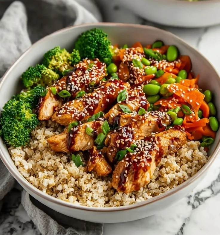 Delicious Sticky Chicken Bowls recipe featuring tender chicken and flavorful sauce.