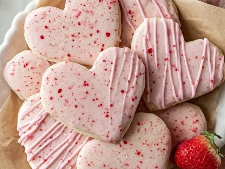 Delicious strawberry shortbread cookies on a baking tray