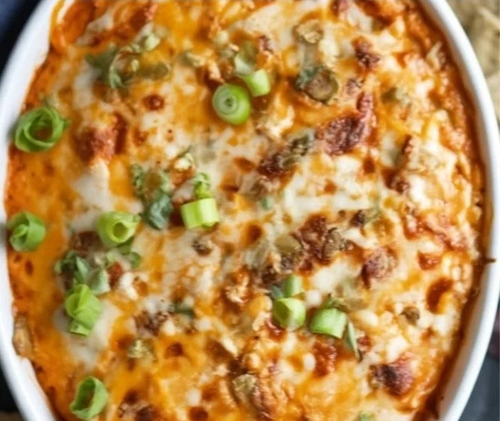Delicious buffalo chicken dip served in a bowl with chips for game day