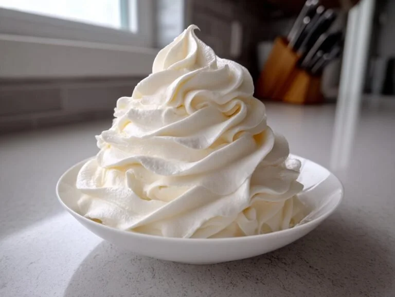 Creamy vanilla buttercream frosting in a piping bag ready for decorating desserts